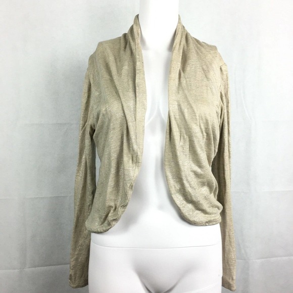 Yigal‎ Azrouël Cardigan Womens Sz Small  Beige Knit Open Front Cardi Jacket - Picture 2 of 5
